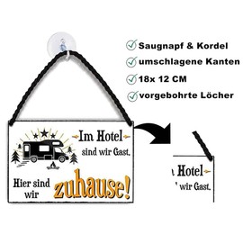 schilderkreis24 Tin Signs Collection 18 x 12 cm – Funny Camping Sayings: Decoration & Gift Ideas for Camping Lovers (Im Hotel SIND WIR Gäst. Hier sind wir zuhause.)