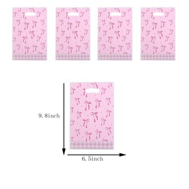 OHLIGEI 30 Pieces Pink Bow Plastic Gift Bags Bow Themed Party Favor Bags with Handles Bow Goodie Treat Candy Bags Coquette Birthday Decoration for Birthday Bridal Engagement Baby Shower Party