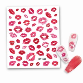 Trekko Nail Sticker Parts, Lip Pattern Gal Y2K Gel Nail Sticker, Korea, Length 3.5 inches (9 cm) x Width 3.0 inches (7.7 cm) 1 Piece (Red)