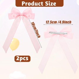 2 PCS Pink Hair Bow Silky Satin Hair Bows and Ribbons Pink Alligator Clips for Ponytail Holders, Hair Accessories for Women
