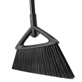Eyliden Broom, Angle Broom with 57" Long Handle - Fit Heavy-Duty Cleaning, Also Works Well Fine Dust - Commercial Outdoor Indoor Sweeper for Courtyard, Sidewalk, Deck, Kitchen, Lobby, Garage, Black