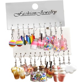 Dijes Comida Tea Tee Coleccin 11 pares de aretes duraderos de resina para manualidades para uso diario casual fiesta decoracin de orejas