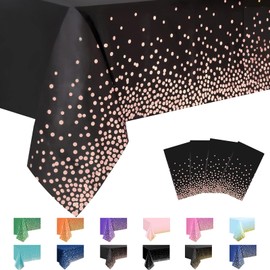 MORAINJAY 4Pcs Black and Rose Gold Dot Party Tablecloth,137x274cm Rectangle Disposable Table Cloth,Waterproof Plastic Confetti Table Cover for Picnic,Wedding, Birthday,Christmas Table Decorations