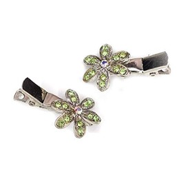 Teri's Boutique Cute Six Petals Flower Rhinestones Bright Crystals Fashion Hair Accessory One Point Hair Clip Pins 1 pair (Green)