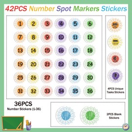 SUPERDANT Sunshine Spot Marker Sticker Number Floor Sticker 1-36 Classroom Line Up Stickers 42 Pcs Line Up Spots for Classroom Floor DIY Hopscotch Game Stickers for Nursery Chair Cabinet School Desk