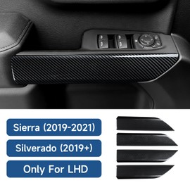 Car Inner Door Handrail Handle ABS Carbon Fiber Sticker Cover Interior Trim for 2019-2025 Chevy Silverado | for 2019-2021 GMC Sierra 1500 2500 3500 HD Decal Accessories （Crew Cab, Style A