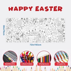 CAMOSE 30 x 72 Inch Easter Colouring Tablecloth for Kids, Easter Gifts for Kids,Crafts for Teaching Activities, Banner & Poster Photo Booth Props, Classroom Party Decorations (76x183cm)