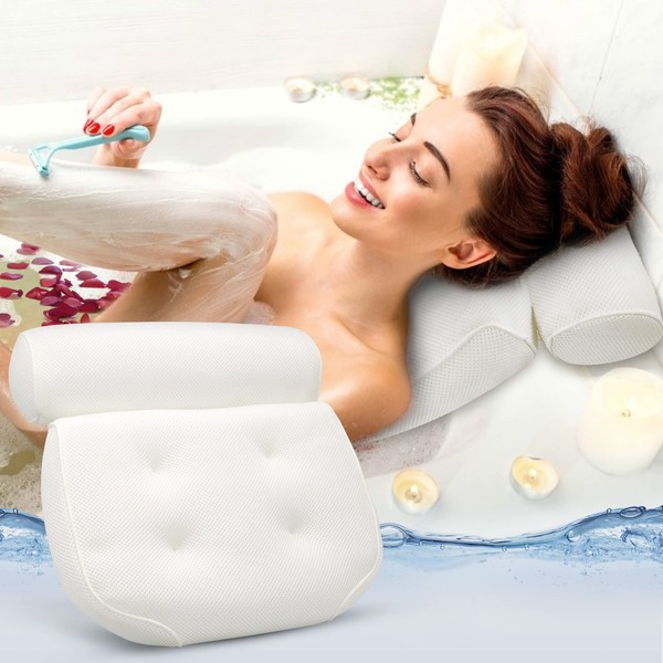 Panda Grip Bath Pillow with 4 Improved Suction Cups