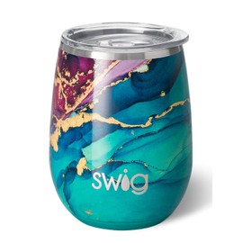 Swig Life 14oz Insulated Wine Tumbler with Lid | 40+ Pattern Options | Dishwasher Safe, Holds 2 Glasses, Stainless Steel Outdoor Wine Glass (Gemstone)