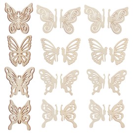 NICENEEDED 24PCS Butterfly Wood Crafts to Paint, Paintable Unfinished Wooden Slices for Craft, DIY Blank 3D Butterflies Cutouts Ornaments for Painting Decorations