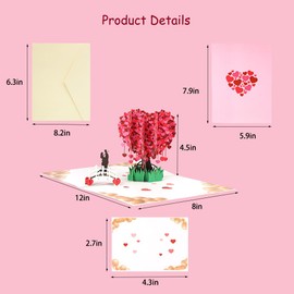 Yhobulis Pop Up Anniversary Cards 3D Love Tree Hearts Card, PopUp Wedding Card Valentine Day Cards Birthday Card Romantic Mother's Day Thinking You Greeting Card for Wife Husband Couple Friends