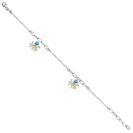 Gem Stone King Made In Italy 925 Silver and 10K Yellow Gold Lab Grown Personalize Your Own Diamond Chain Bracelet For Women with 2 Charms (Fully Adjustable Up to 8 Inch)