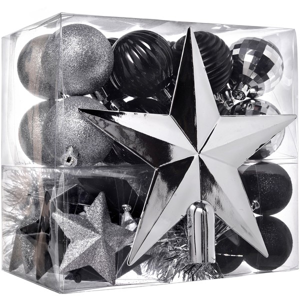 WeRChristmas 42-Piece Shatterproof Baubles Decoration Pack with Tree Topper &