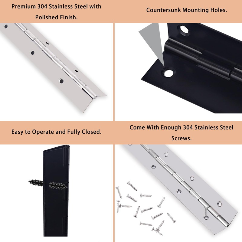 Piano Hinge 24 Inch x 3 Inch Heavy Duty Stainless