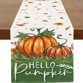 Baccessor Hello Pumpkin Fall Thanksgiving Table Runner Autumn Maple Leaf Polka Dots Kitchen Dinning Table Decoration for Farmhouse Rustic Holiday Home Party Indoor Outdoor 13x90 Inch