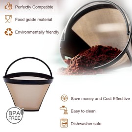 2pcs Reusable #4 Cone Coffee Filter Basket for Ninja and Cuisinart Coffee Makers and Accessories - 2 Pack Permanent Replacement for Ninja and Cuisinart Coffee Brewers