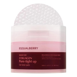 Kit Eqqualberry Gel Toner Pads Colágeno 60uds Sérum Facial Ácido Hialurónico 50ml