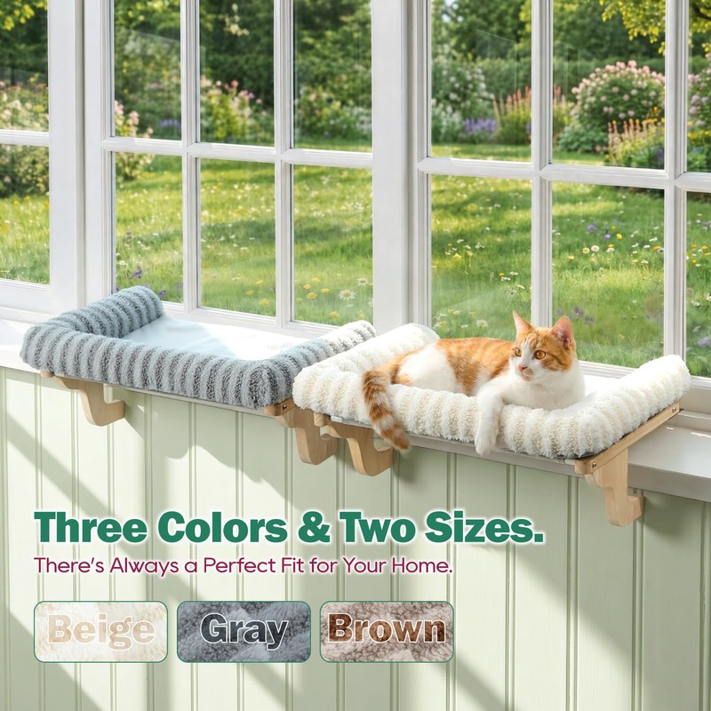 Zakkart Mellow Cat Perch for Windowsill with Hardwood Frame (Beige,