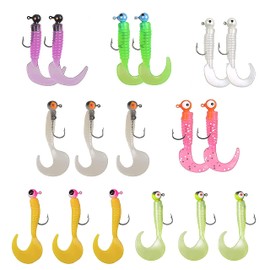 Fishing Lures Jig Head Hooks Kits - 17pcs Grub Bait Lures Soft Plastic Grub Tail Worm Lure Tubes Baits for Bass Trout Walleye Crappie