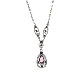 1928 Jewelry Silver-Tone and Light Purple Filigree Accented Teardrop Pendant Necklace, 16" + 3" Extender