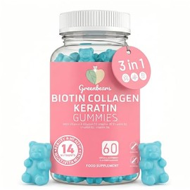 Green Bears Biotin Collagen Keratin Gummies – 14-in-1 Hair, Skin & Nails Vitamin Complex – High Strength Biotin 5000mcg, Collagen, Keratin – 60 Gummies