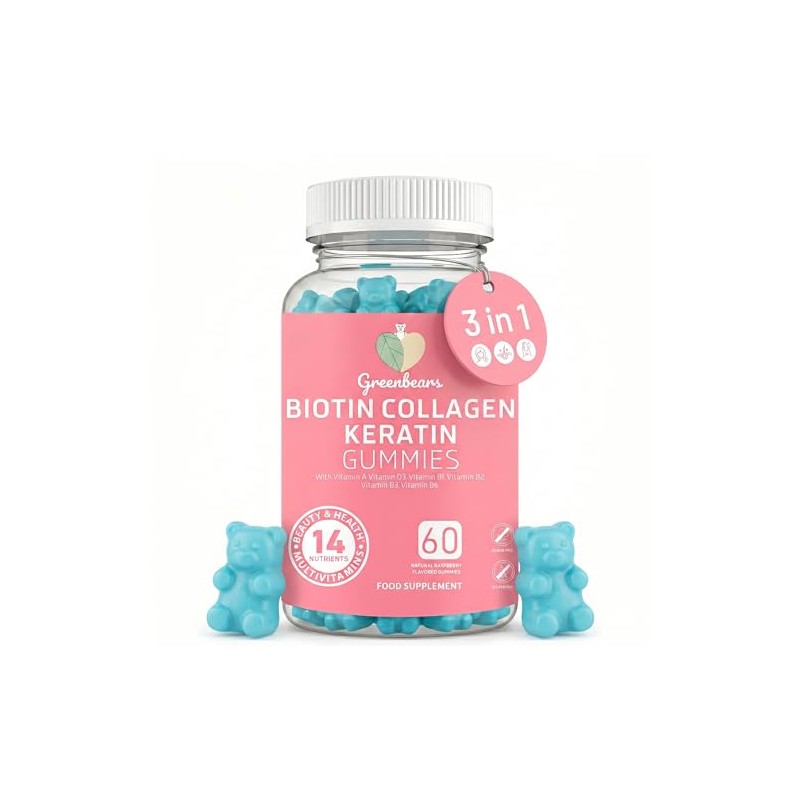 Green Bears Biotin Collagen Keratin Gummies – 14-in-1 Hair, Skin