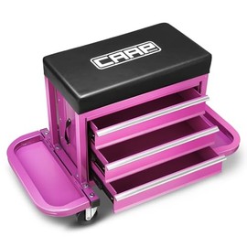 CAAP DRIVEN Rolling Mechanics Creeper Seat with 3-Drawer, Tool Tray and Padded Chair Seat for Garage, 350lbs Max Weight Capacity, CAAP-TOLS-RMS-A-PR