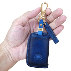 ALEACAR Luxury Genuine Leather Smart Key Fob Cover With Keychain– Perfect Fit for Mazda 3, 6, CX5, CX50, CX3, CX30, CX9, CX90 2020-2025, CX70 2025 – Handcrafted, Sleek & Durable (2-4 Button, Blue)