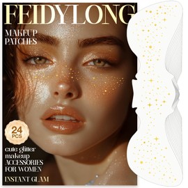 FeidyLong Glitter Freckles, 24 PCS Gold Face Glitter Makeup Accessories, Face Glitter Tattoos Makeup Patches for Women, Fake Freckles for Festival Rave