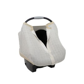 Little Unicorn 100% Cotton Muslin Car Seat Canopy | Super Soft Lightweight Cover with Window | Breathable | Magnetic Closure | Baby and Infant | Machine Washable | Shower Gift (Tan Gingham)