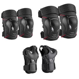 NHH Skateboard Knee Pads Set - 6 In 1 Protective Gear Set Knee Pads Elbow Pads and Wrist Guards for Kids Youth Adults Men and Women (Black-red, Medium)