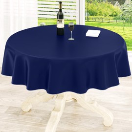 homing Round Vinyl Tablecloth, Plastic Flannel Backed Table Cloth,Waterproof Non-Slip Table Covers,Wipe Clean Table Cover for Dining Table, Buffet Parties and Camping (Navy Blue, 60")