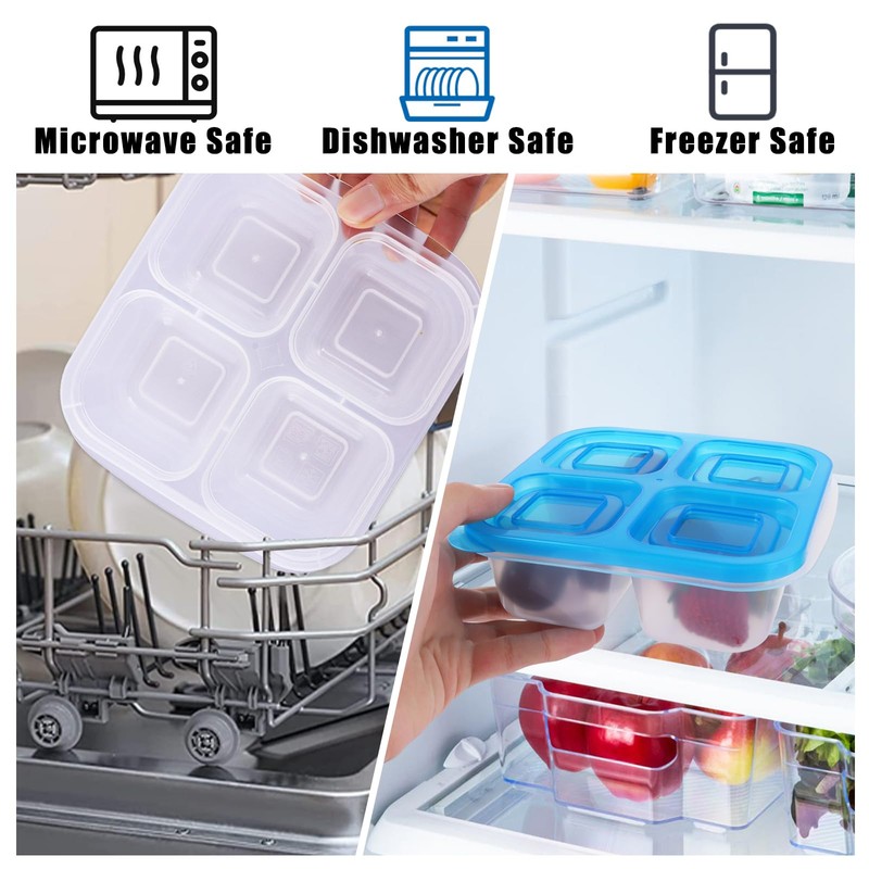 DAJAVE 10 Pcs Snack Boxes, Lunchables Container 4 Compartments Snack