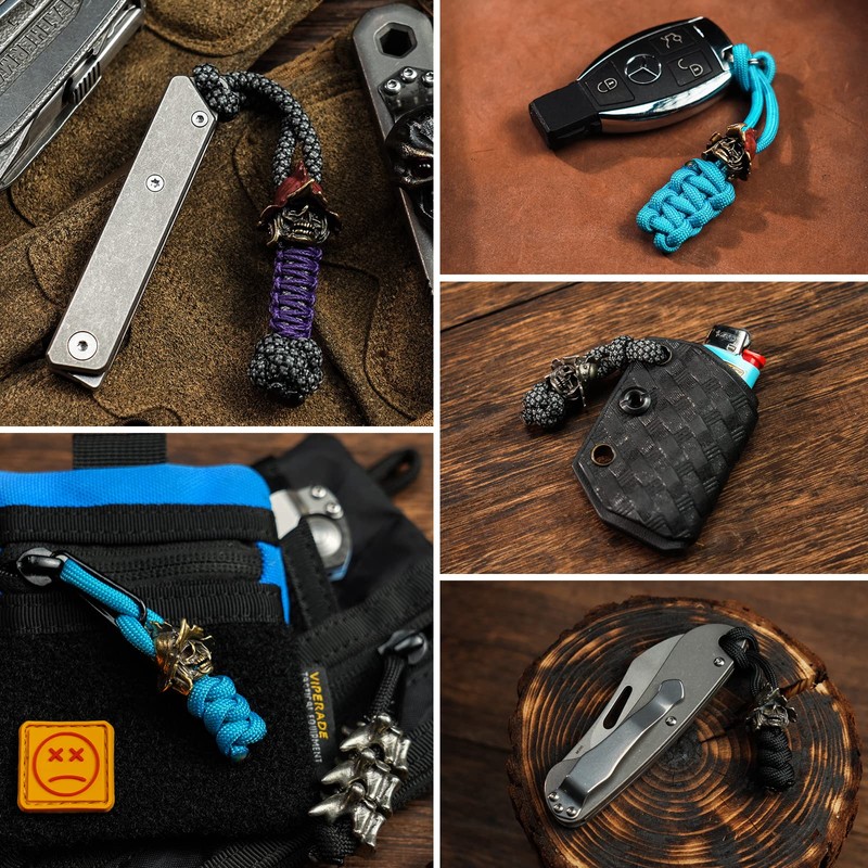 [HorixGear] EDC 真鍮スケルトンペンダント パラシュートパラコードコードツール ランヤード ビーズジッパープルギフトスカルビーズルーススペーサービーズdiyクラフトブレスレットキーチェーンの装飾アクセサリー (SILVER)