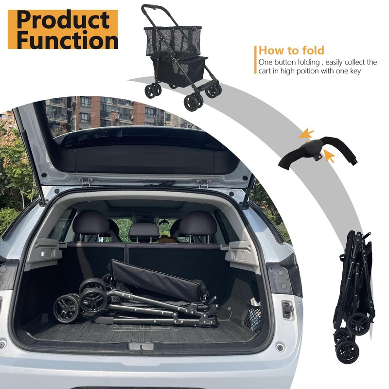 Newly Upgraded Portable Shopping Cart, 80 lbs Foldable Personal Grocery