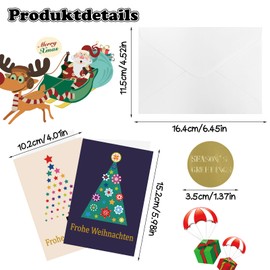 SULOLI Set of 16 Christmas Cards (15.2 x 10.2 cm) Folding Cards with Colourful Caricature for Christmas Gifts Family and Friends