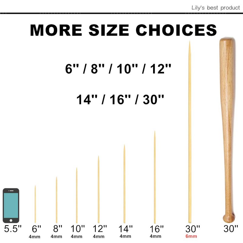 HOPELF 16" Natural Bamboo Skewers Sticks for BBQ，Kabob，Grilling，Barbecue，Kitchen，Roasting，Marshmallows，Plant Stakes，Crafting.Φ=4mm, More