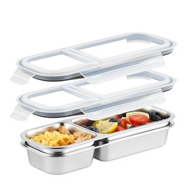 Misichao Snack Box with Compartments for Kids & Adults, Stainless Steel Bento Lunch Box with 2 Compartments, Leakproof Food Storage Meal Prep Containers for Travel School Work