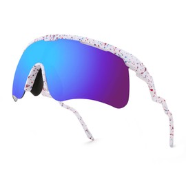 FEISEDY Sunglasses for Men and Women, Polarized Large Retro Rimless Glasses for Baseball, Cycling, Sports (B4073, White Frame/Blue Mirror)