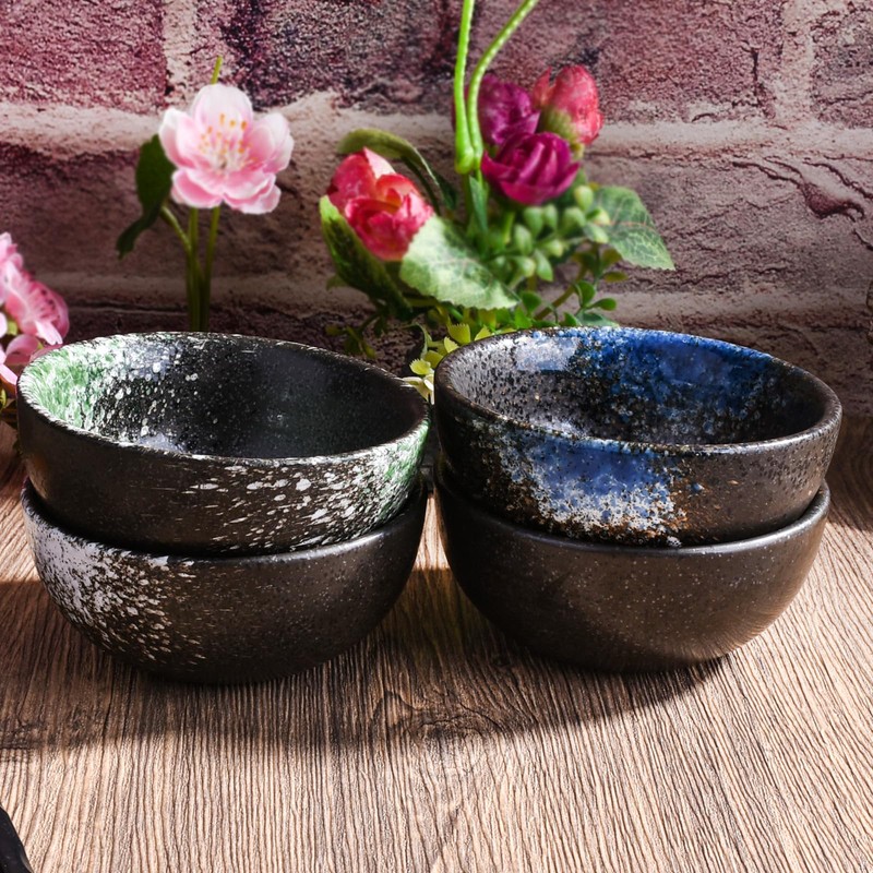 Porcelain Dipping Bowl Set of 4, 3.7" Vintage Reactive Glaze