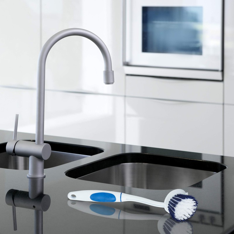 Relaxdays 6 x Washing Up Brush, Medium Bristles, Rubberised Handle,