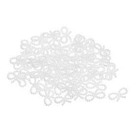 MECCANIXITY 100 Pcs Tiny Glitter Christmas Bows ABS Pearl-like Bow White Garland for DIY Craft Project New Year Winter Party Valentines Supplies