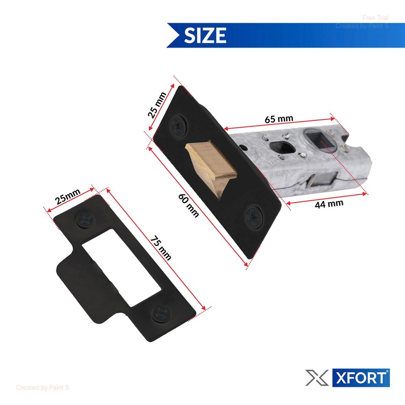 XFORT Tubular Latch, Matt Black, Tubular Door Latch for Internal