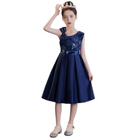 Cichic Girls Dresses Flower Girl Wedding Dress Elegant Dresses for Party 2-9T (4-5 Years, Blue Sequins)