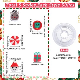 SUNNYCLUE 1 Box 250+Pcs Christmas Bracelet Making Kit 10mm Clay Beads Kit Cute Xmas Polymer Flat Disc Vinyl Loose Spacer Bead Bulk for jewellery Making Bracelet Beading Kits Diy Craft Party Decor Supp