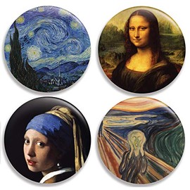 Famous Classic Artwork Paintings Pinback Buttons/Pins (2.25 inches) Set of 4