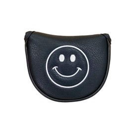Golf Headcover Putter Cover Magnetic Closure for Mallet Center Shaft Odyssey 2 Ball Tailor Made Spider Putter Nico Mark Smile Embroidery (For Small Mallet, Black)
