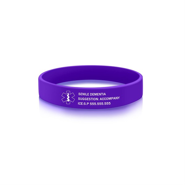 Personalized Medical ID Bracelet Free Engraving Silicone Alert Bracelet Custom Emergency Bracelets for Men Women (Purple)