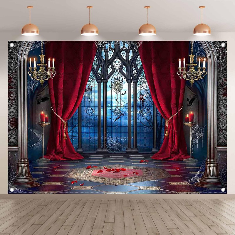 YCUCUEI 7x5ft Fabric Halloween Vampire Medieval Castle Backdrop Gothic Window