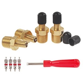 4Pcs 1/4" NPT Tank Valve, A.I.FORCE Air Compressor Tank Fill Valve with Anti-Corrosion Brass Schrader Valve and Caps, 4Pcs Extra Replacement Valve Stems Cores and Schrader Valve Tool